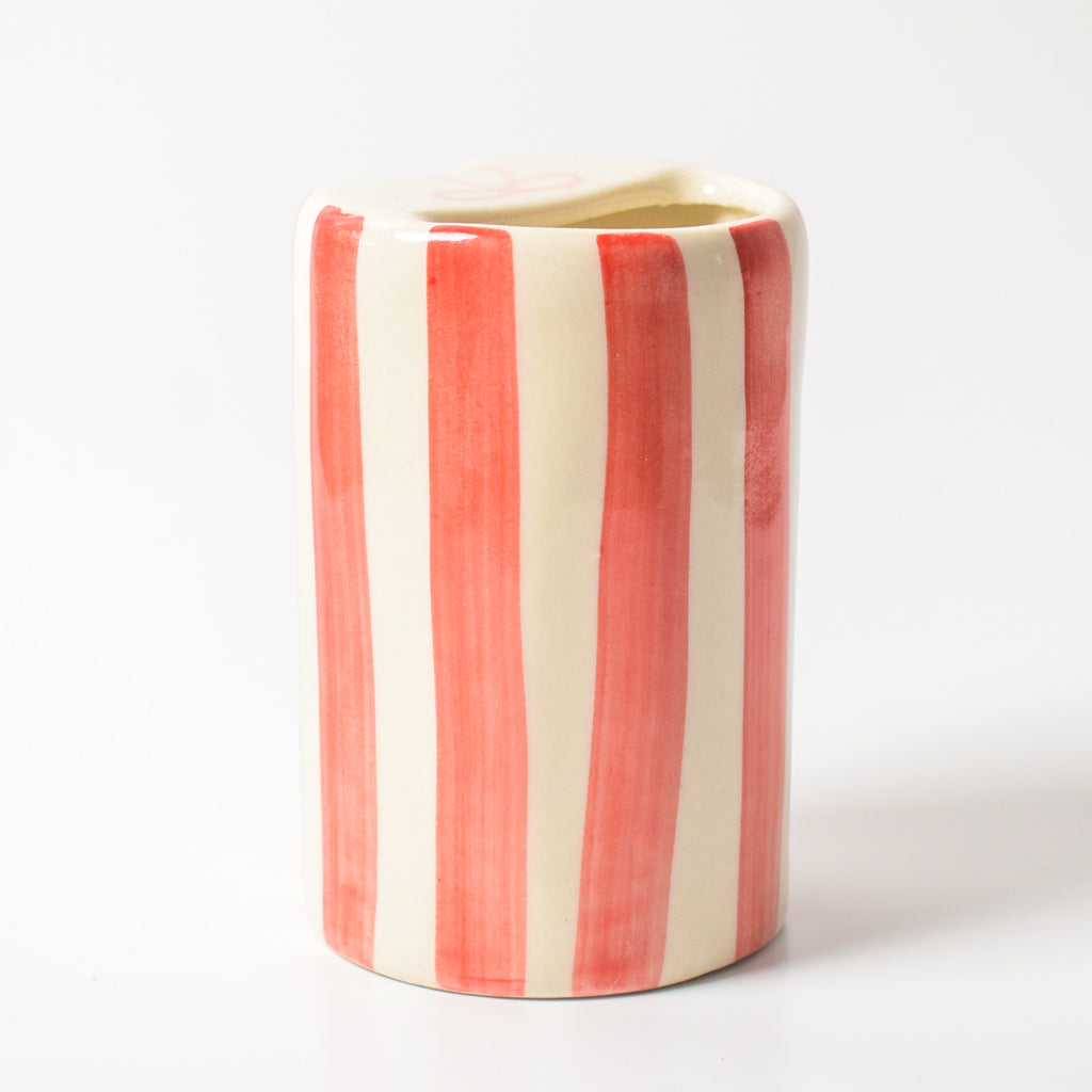 Ceramic Sip Tumbler - Red Striped Bow