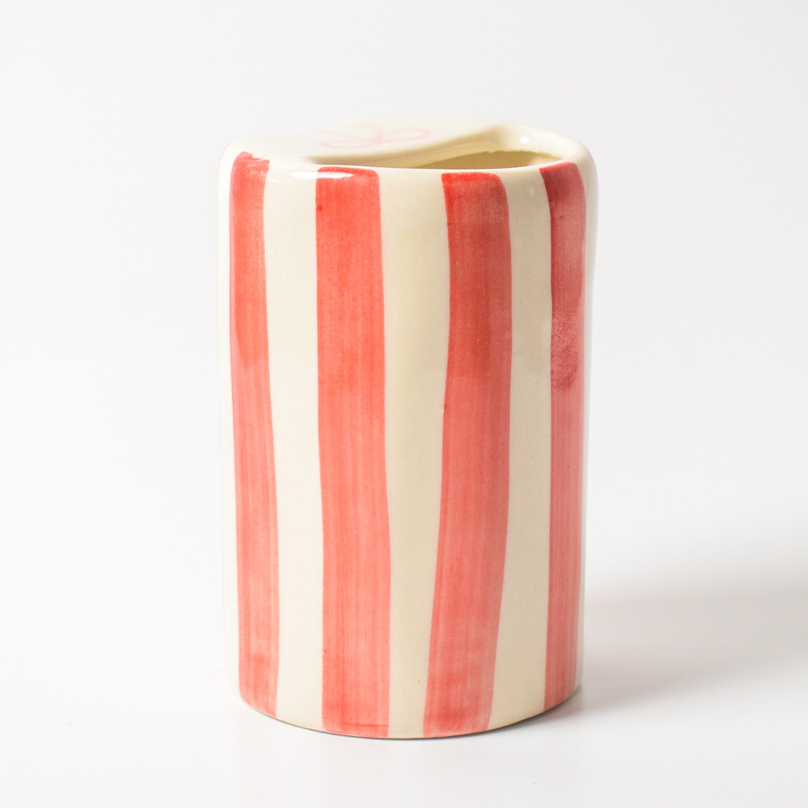 Ceramic Sip Tumbler - Red Striped Bow