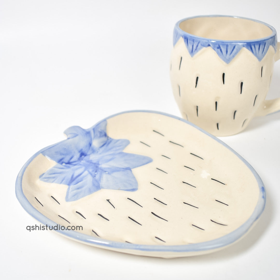 White/Purple Strawberry Tea Cup & Plate Set