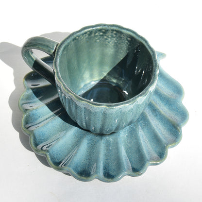 Ceramic Teal Cup and Seashell Coaster Set