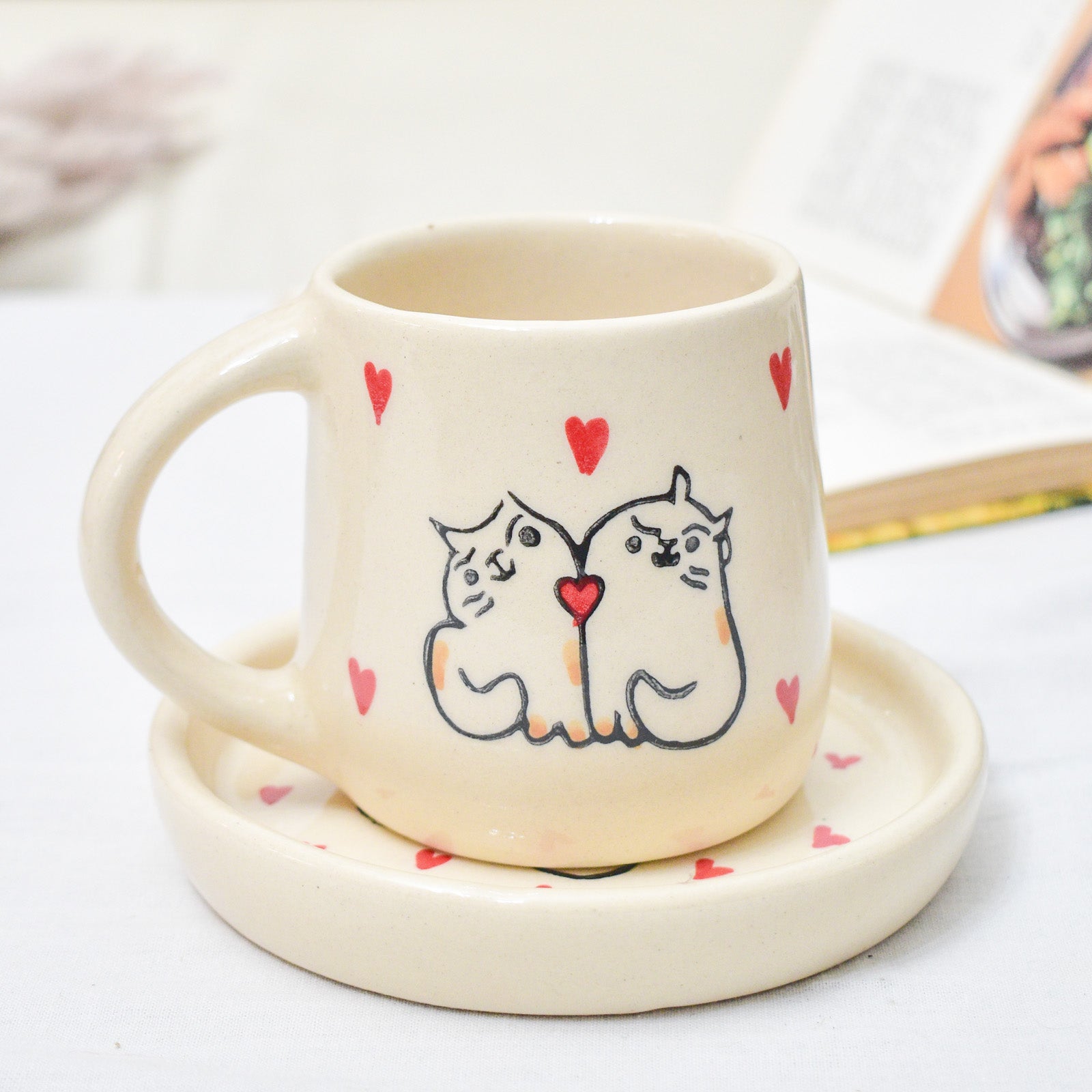 Tea Cup & Small Coaster Set - Cat Couple