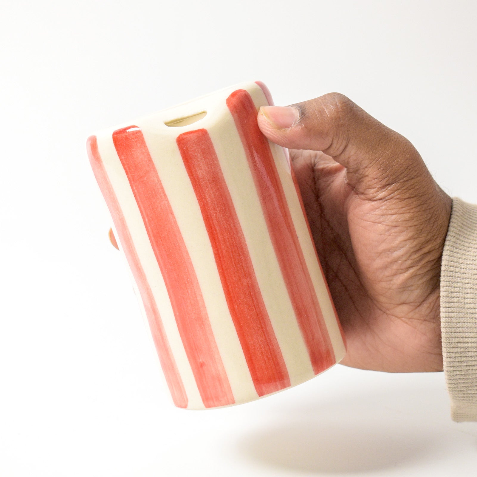 Ceramic Sip Tumbler - Red Striped Bow