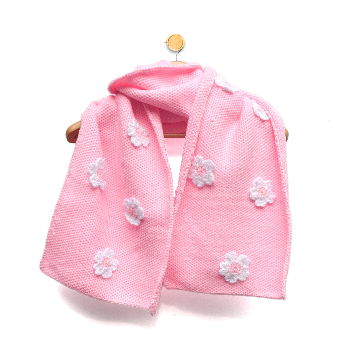 Hand-Knit Pink Floral Scarf for Women - Sakura
