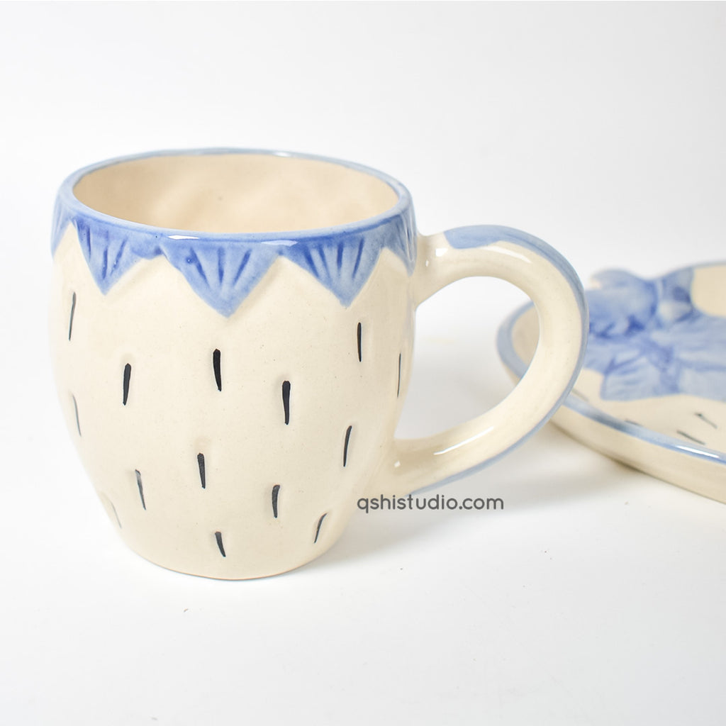 White Strawberry Tea Cup & Plate Set