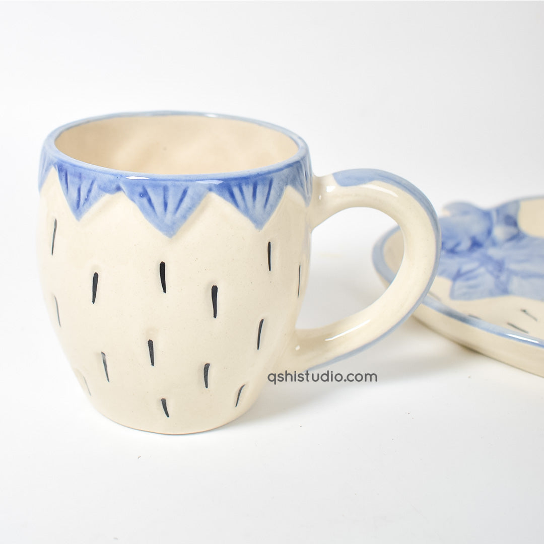 White/Purple Strawberry Tea Cup & Plate Set