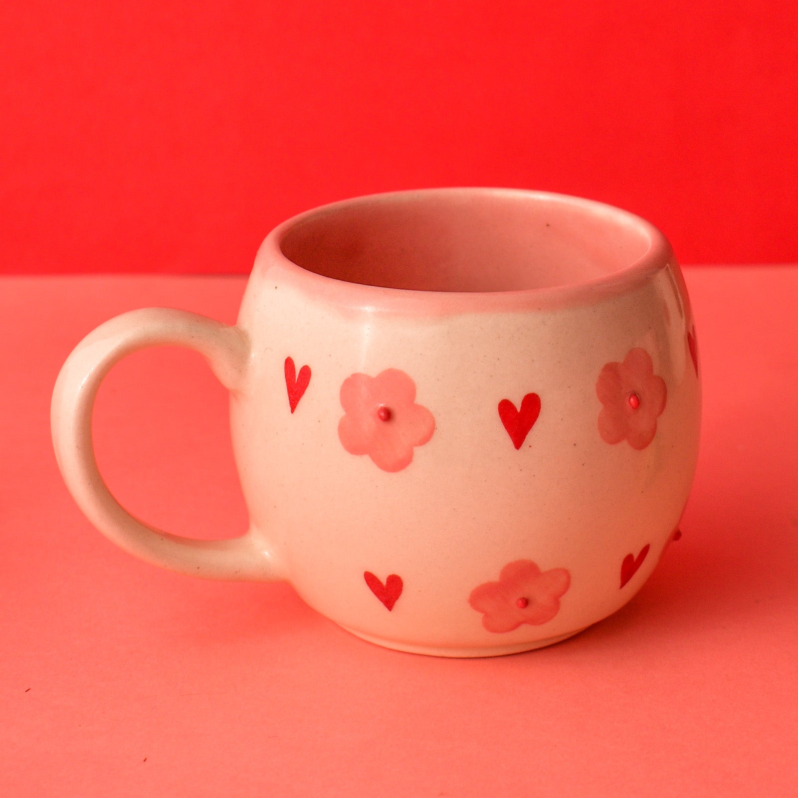 Cute Coffee mug - Pink Heart Flowers