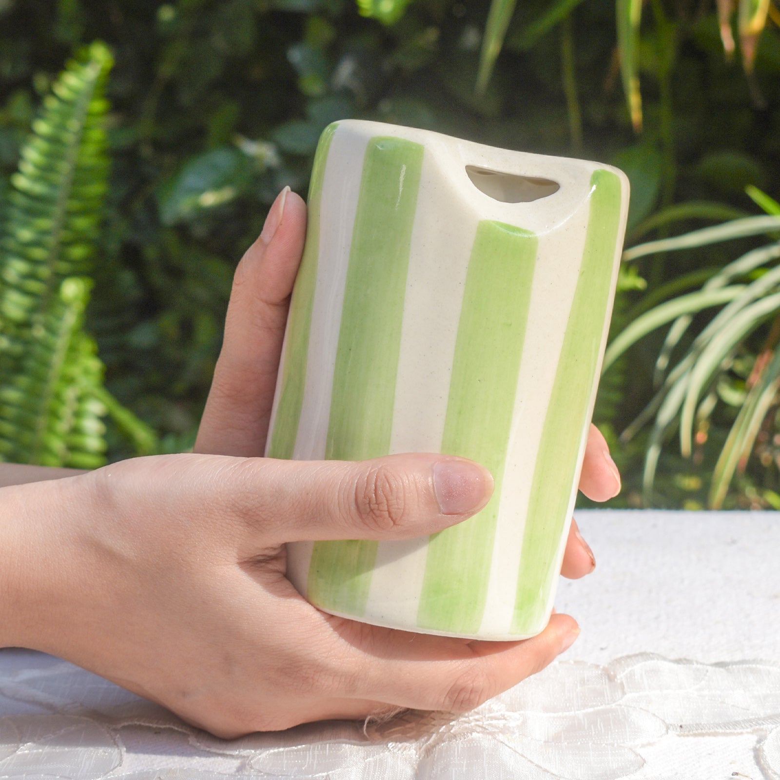 Ceramic Sip Tumbler - Green Stripe
