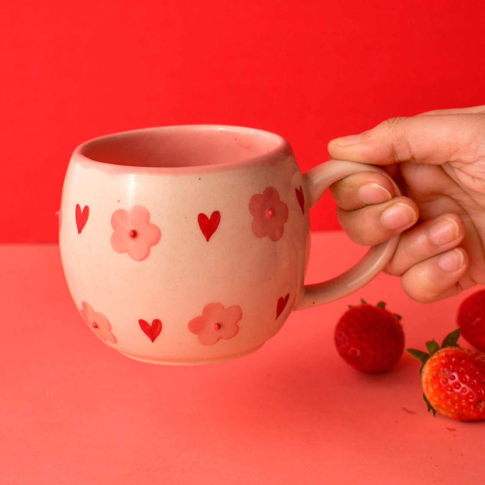 Cute Coffee mug - Pink Heart Flowers