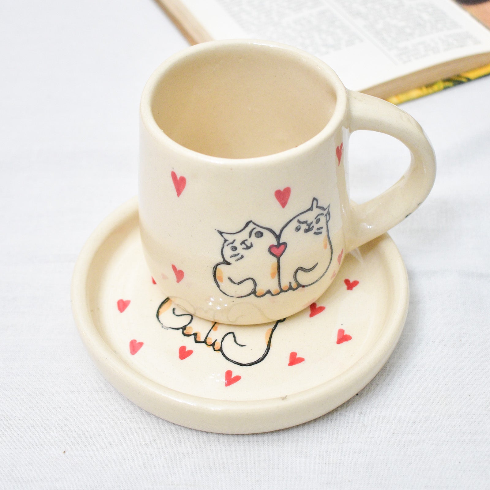 Tea Cup & Small Coaster Set - Cat Couple