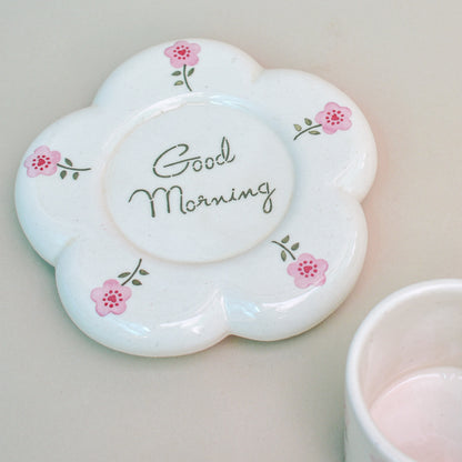 Coffee Ceramic Mug Saucer Set - Good Morning
