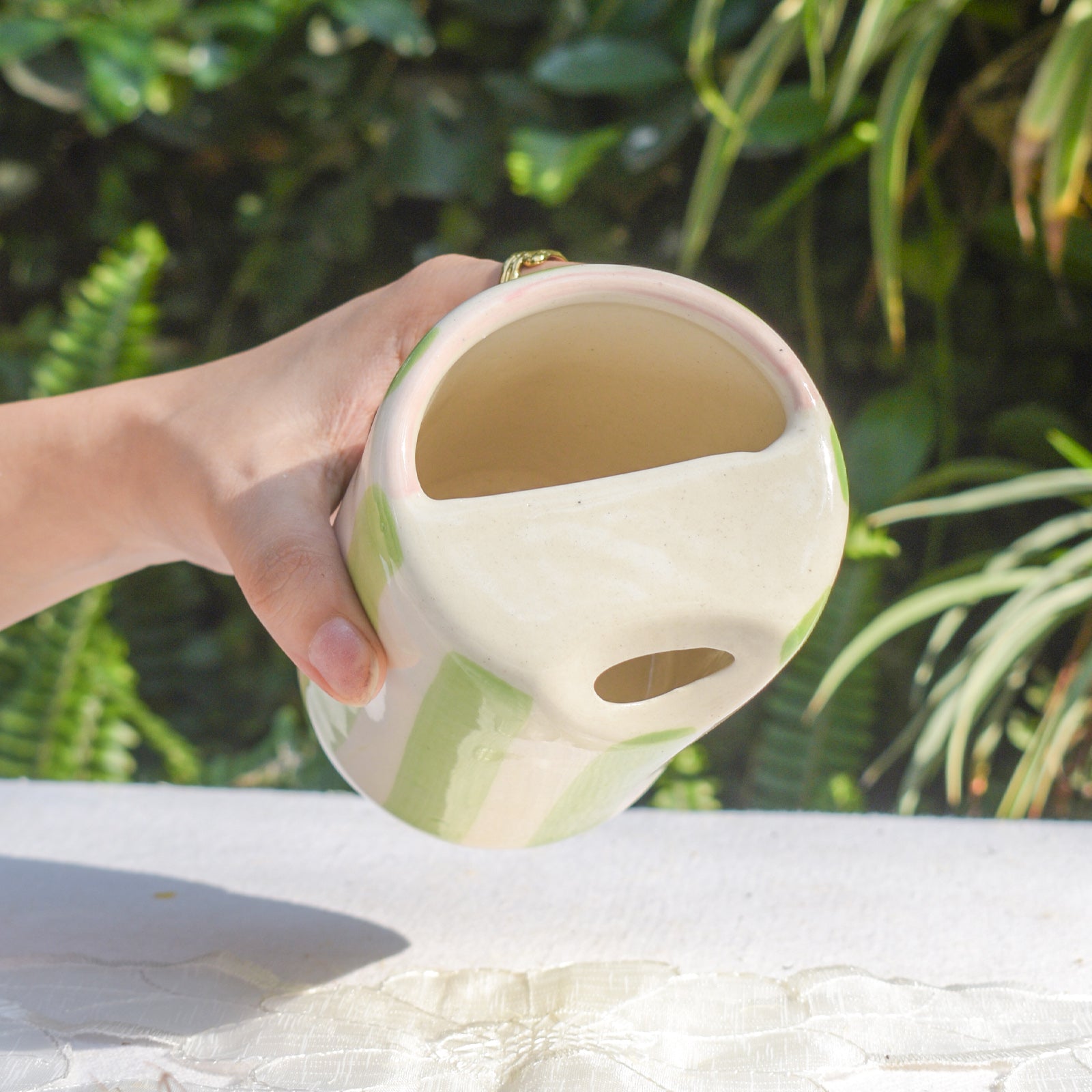 Ceramic Sip Tumbler - Green Stripe