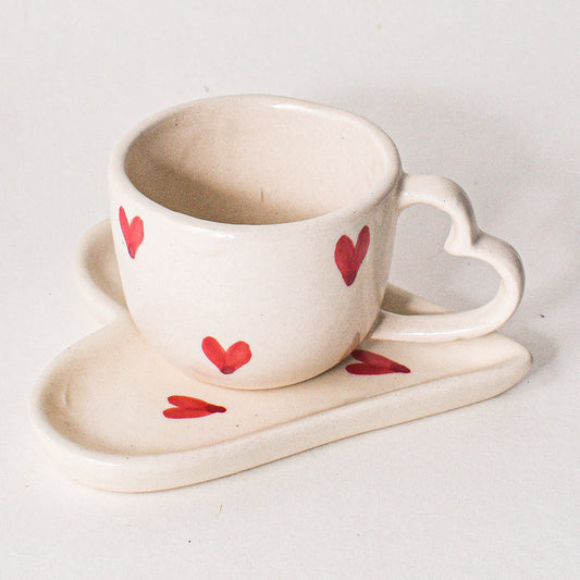 Handmade Ceramic mug & Coaster Set - Love