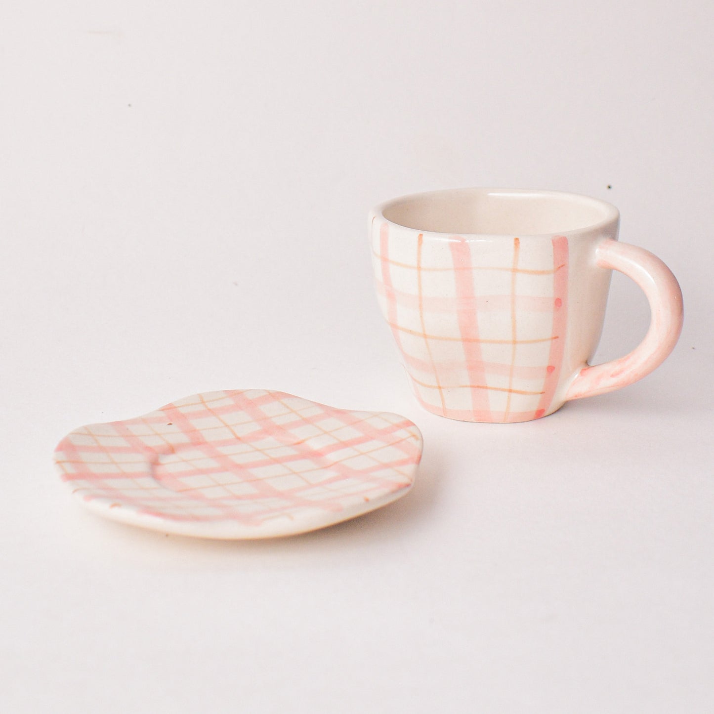 Handmade Cute Ceramic mug & Coaster Set - Plaid