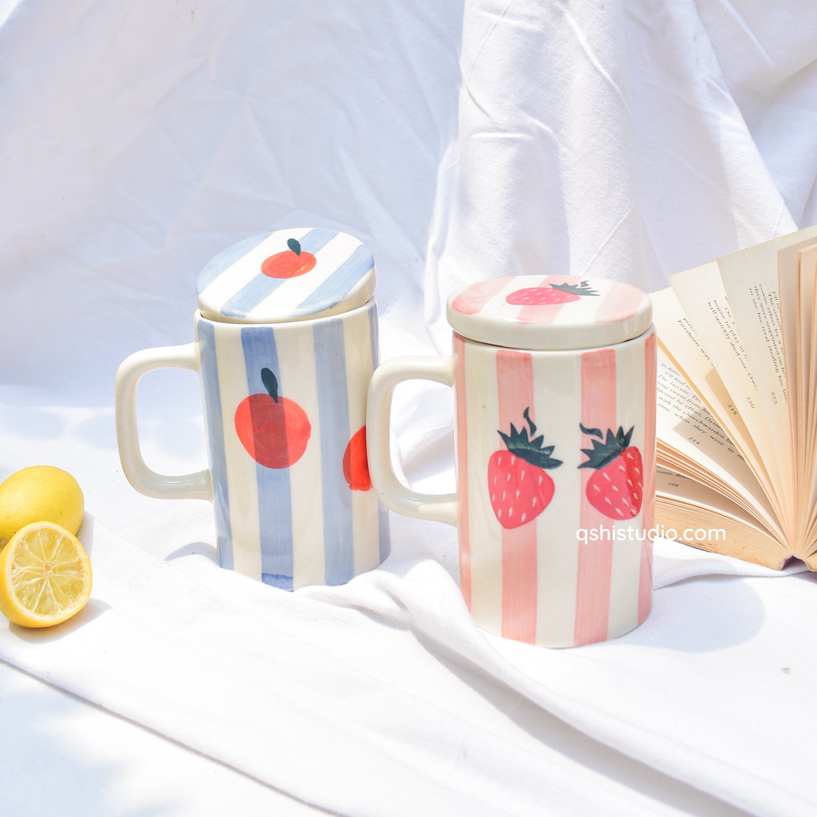 Orange Stripe Mug With Lid