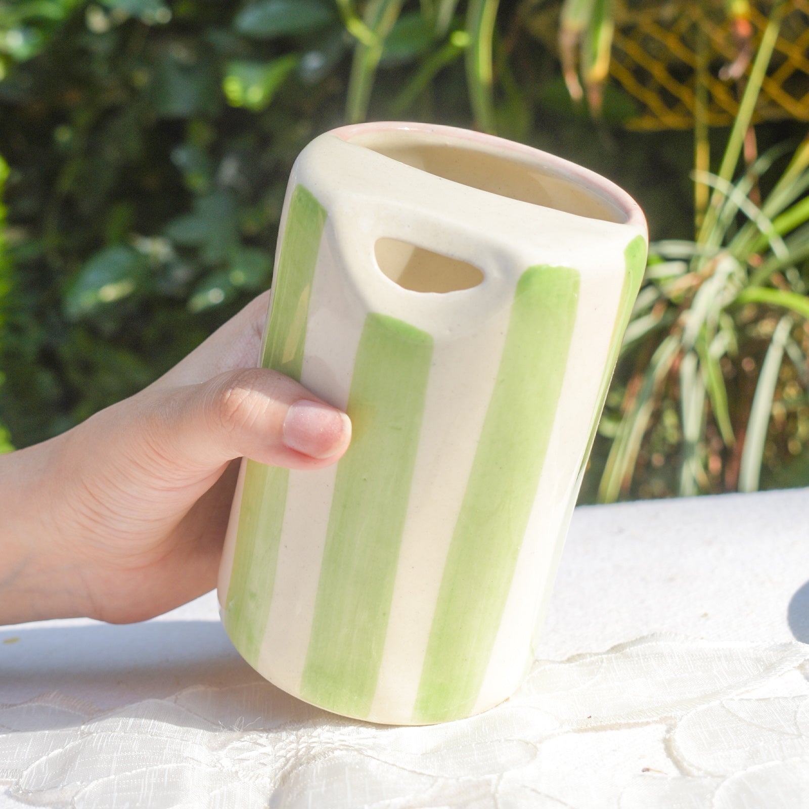 Ceramic Sip Tumbler - Green Stripe