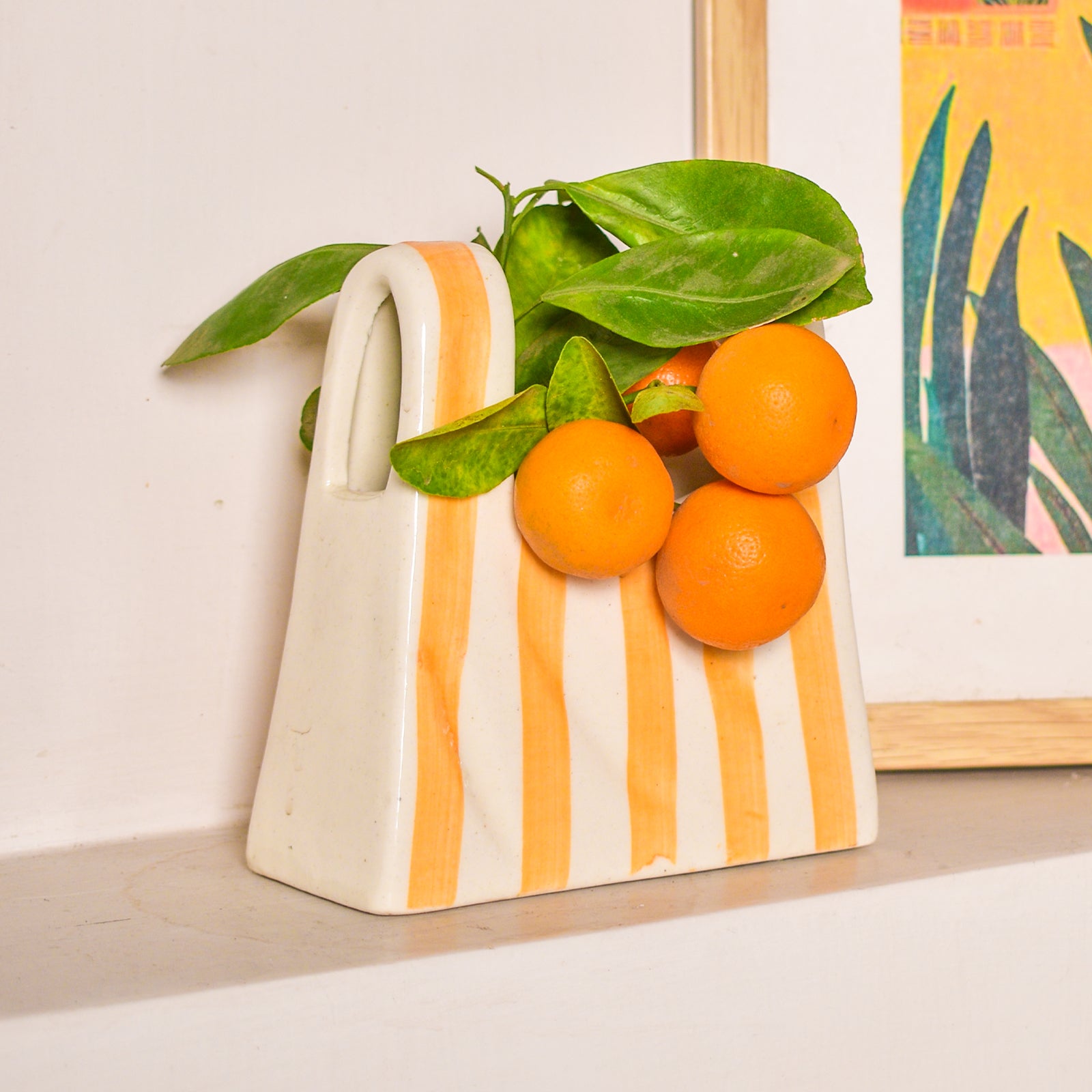 Bag Ceramic Vase - Yellow Stripe