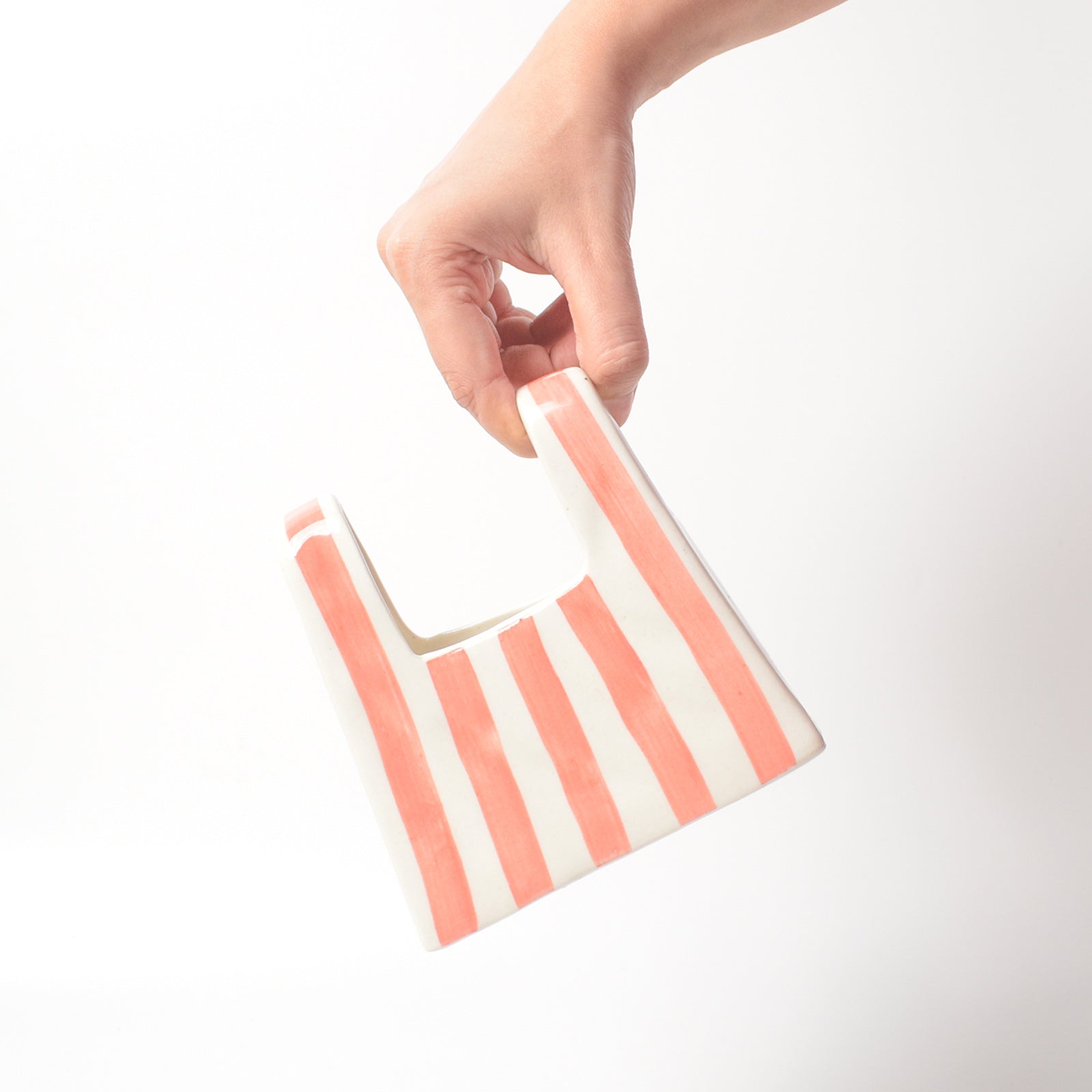 Small Bag Ceramic Vase - Pink Stripe