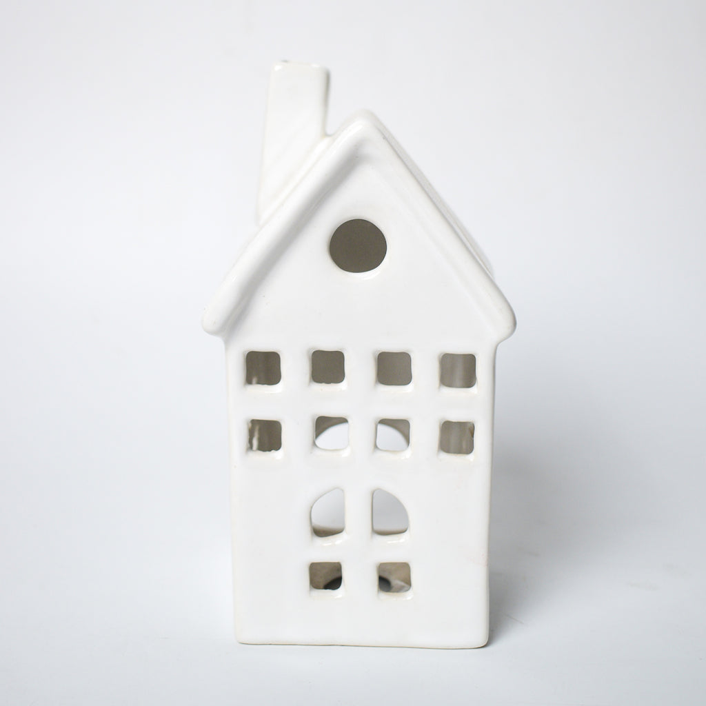 Ceramic Tealight\Dhoop light holder  - White tall house