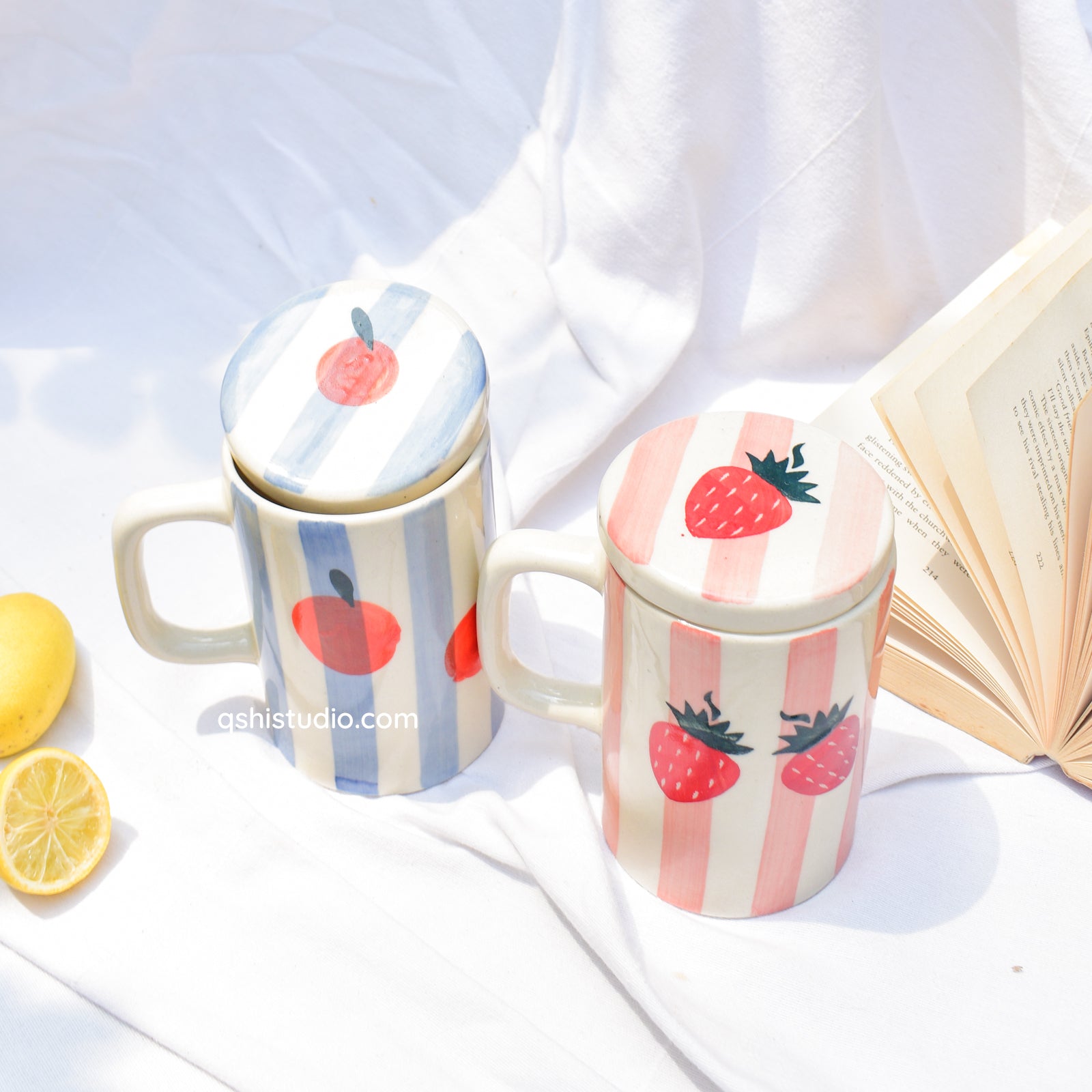 Strawberry Stripe Mug With Lid