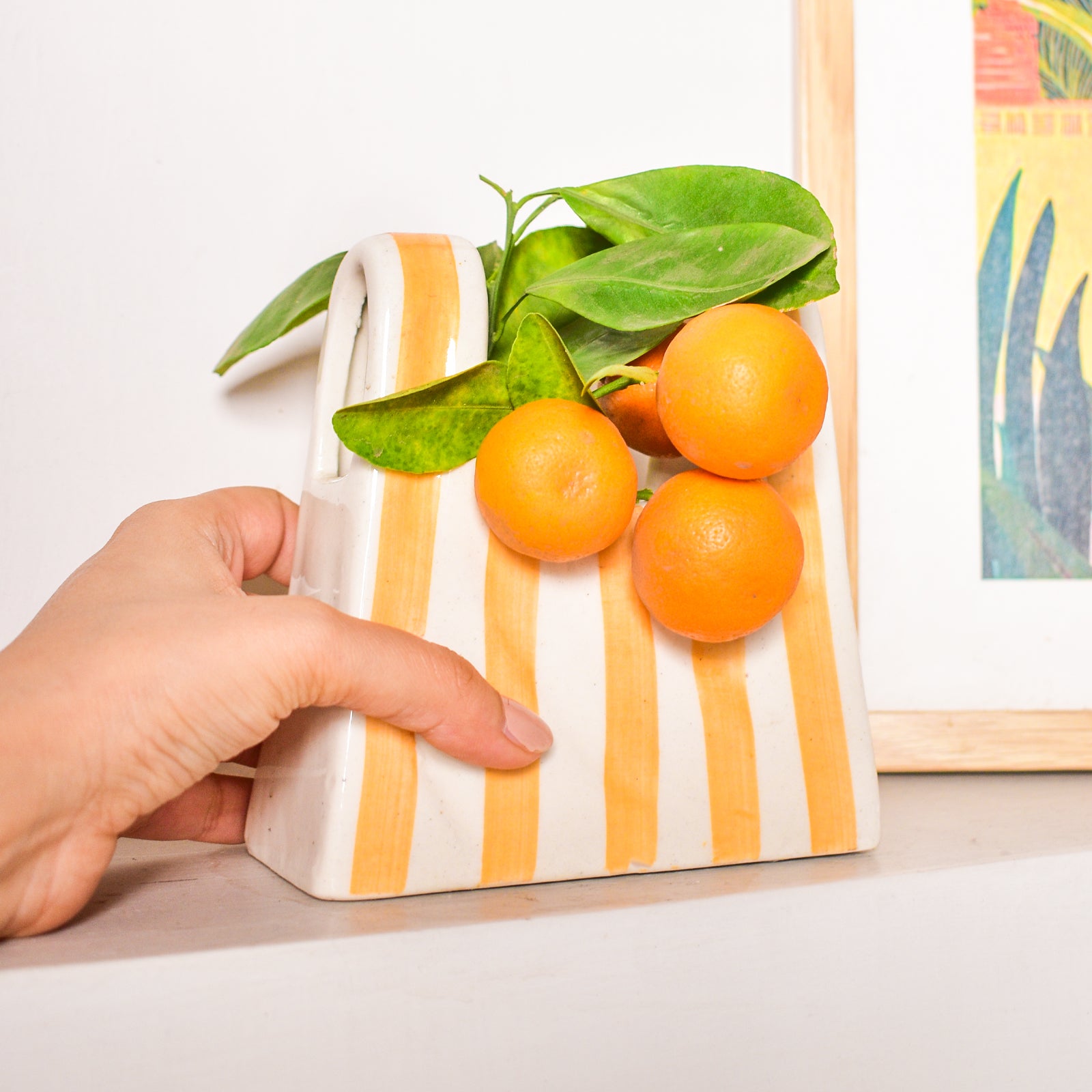 Bag Ceramic Vase - Yellow Stripe