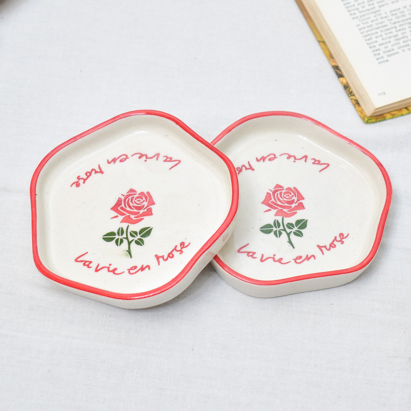 Ceramic Coaster/Trinket Tray - La Vie ( Red )
