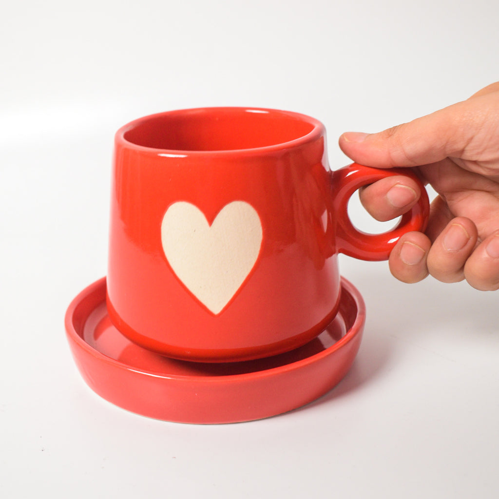 Coffee Cup & Coaster Set - Big Red Heart