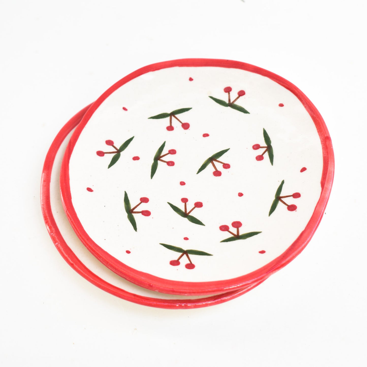 Stylish Handmade Ceramic Coaster - Cherry Design