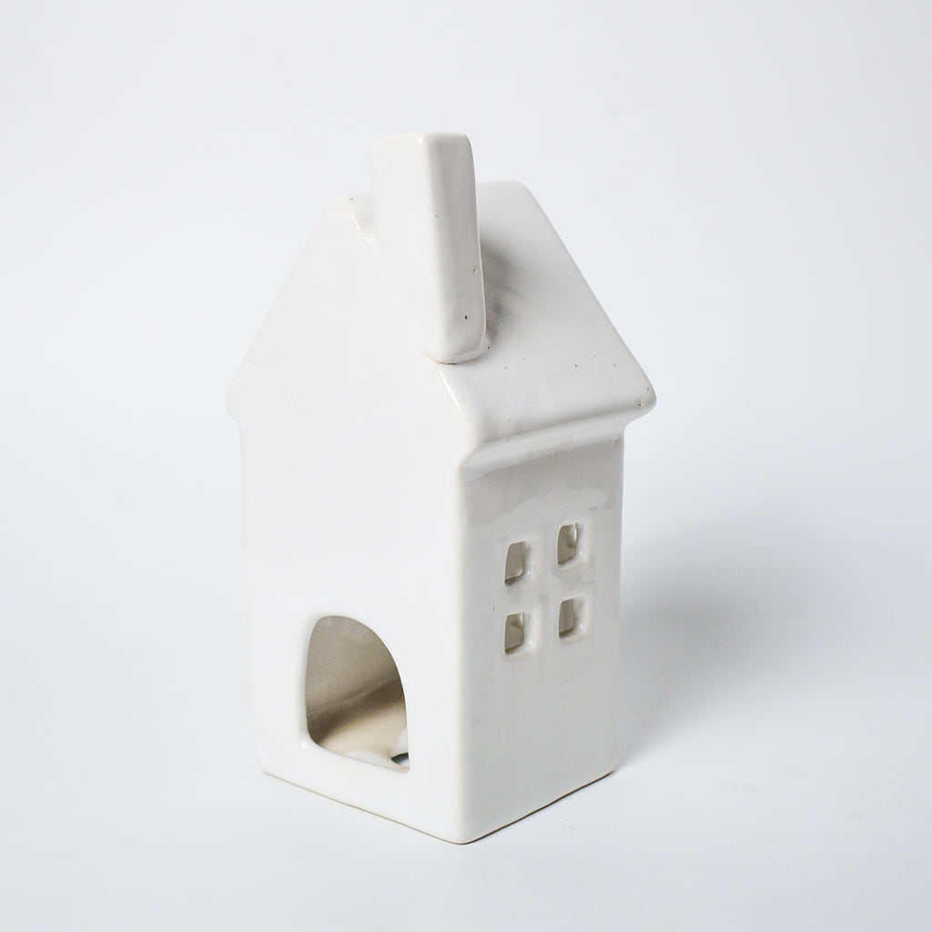 Ceramic Tealight\Dhoop light holder  - White tall house