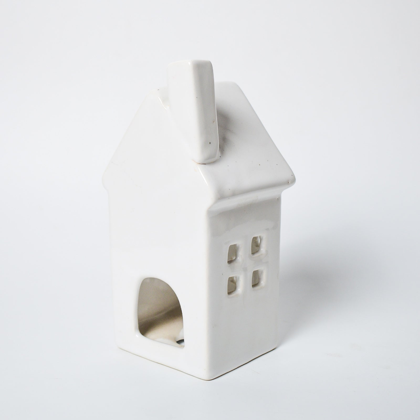 Ceramic Tealight\Dhoop light holder  - White tall house