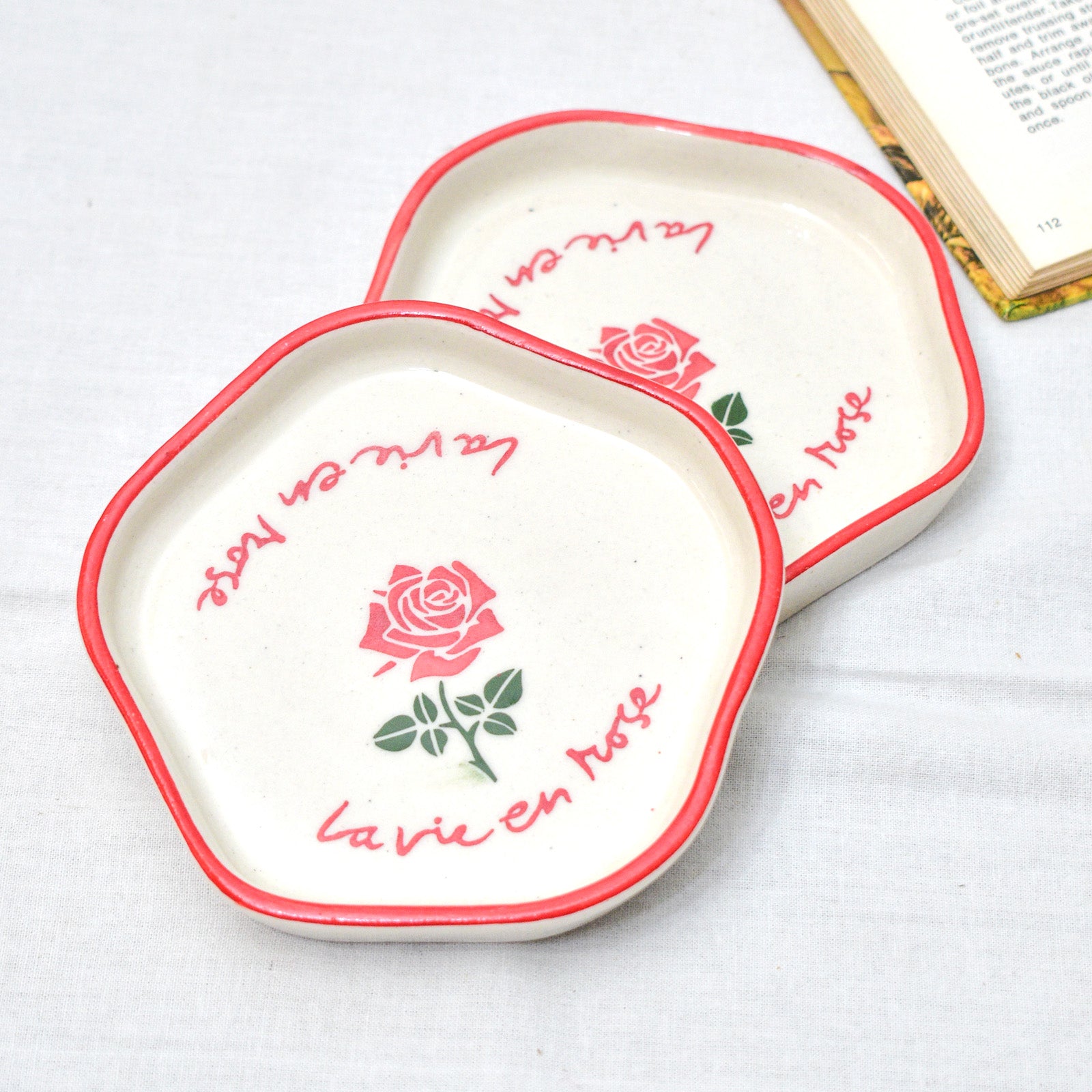 Ceramic Coaster/Trinket Tray - La Vie ( Red )