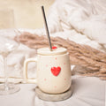 Coffee mug with Lid and Straw - Dotty Heart