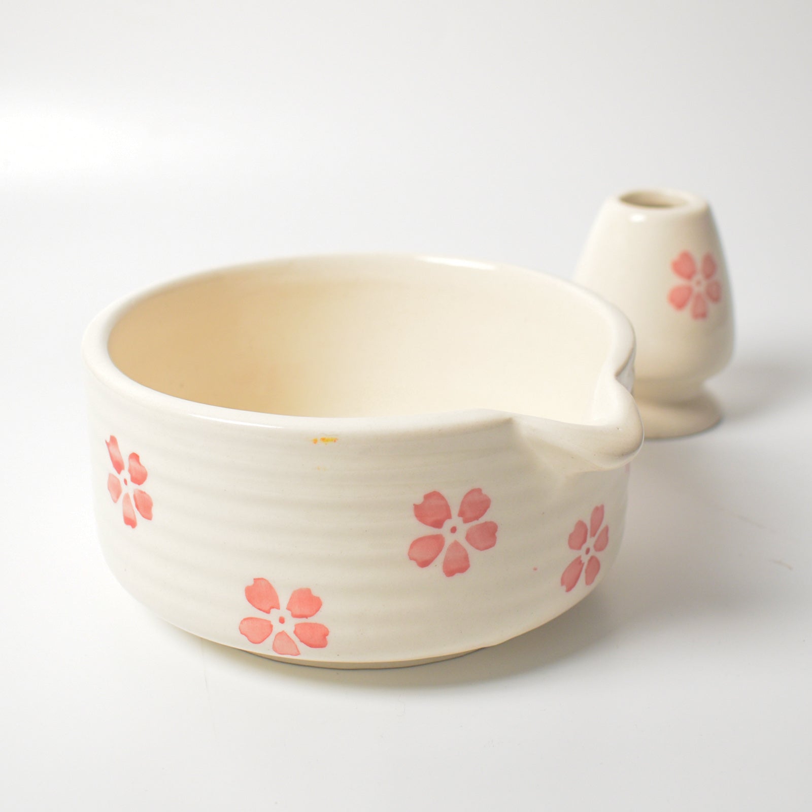 Ceramic Matcha Bowl & Whisk Holder - Cherry Blossom