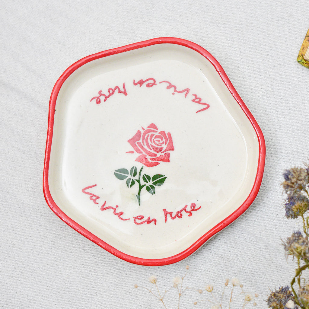 Ceramic Coaster/Trinket Tray - La Vie ( Red )