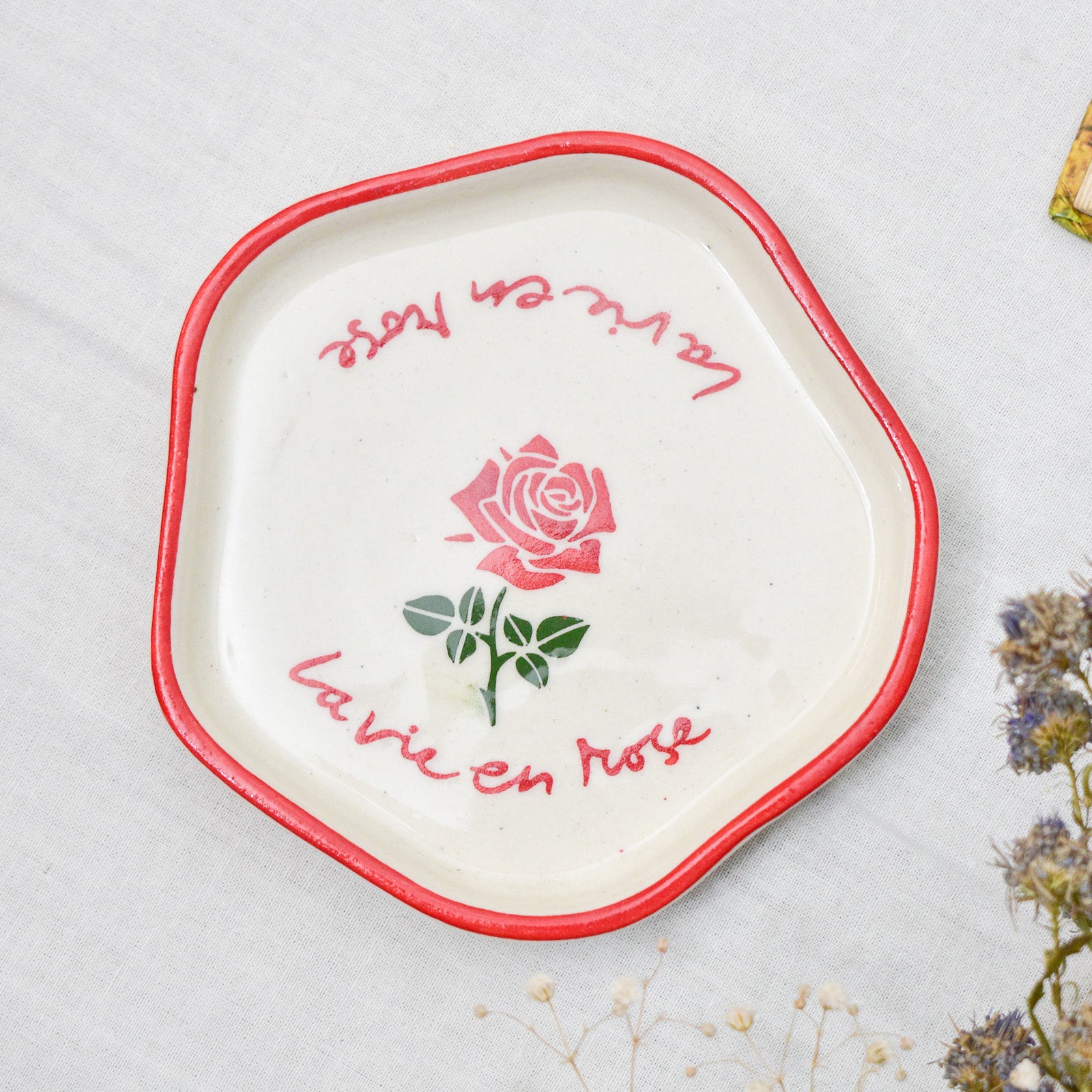 Ceramic Coaster/Trinket Tray - La Vie ( Red )