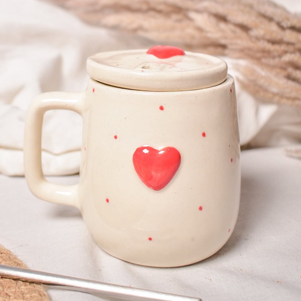 Coffee mug with Lid and Straw - Dotty Heart