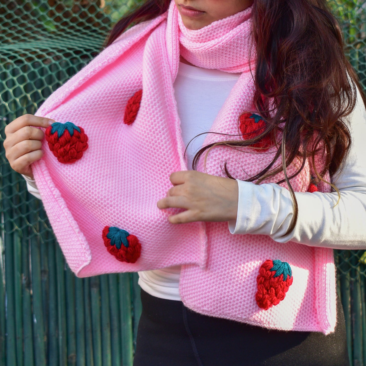 Women’s Oversized Scarf - Pink Strawberry