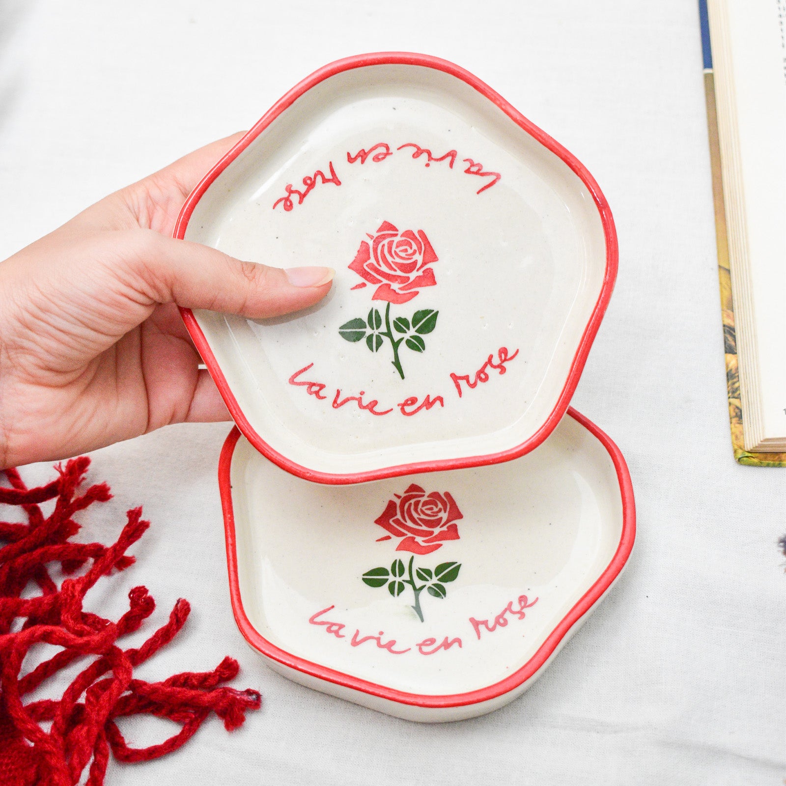 Ceramic Coaster/Trinket Tray - La Vie ( Red )