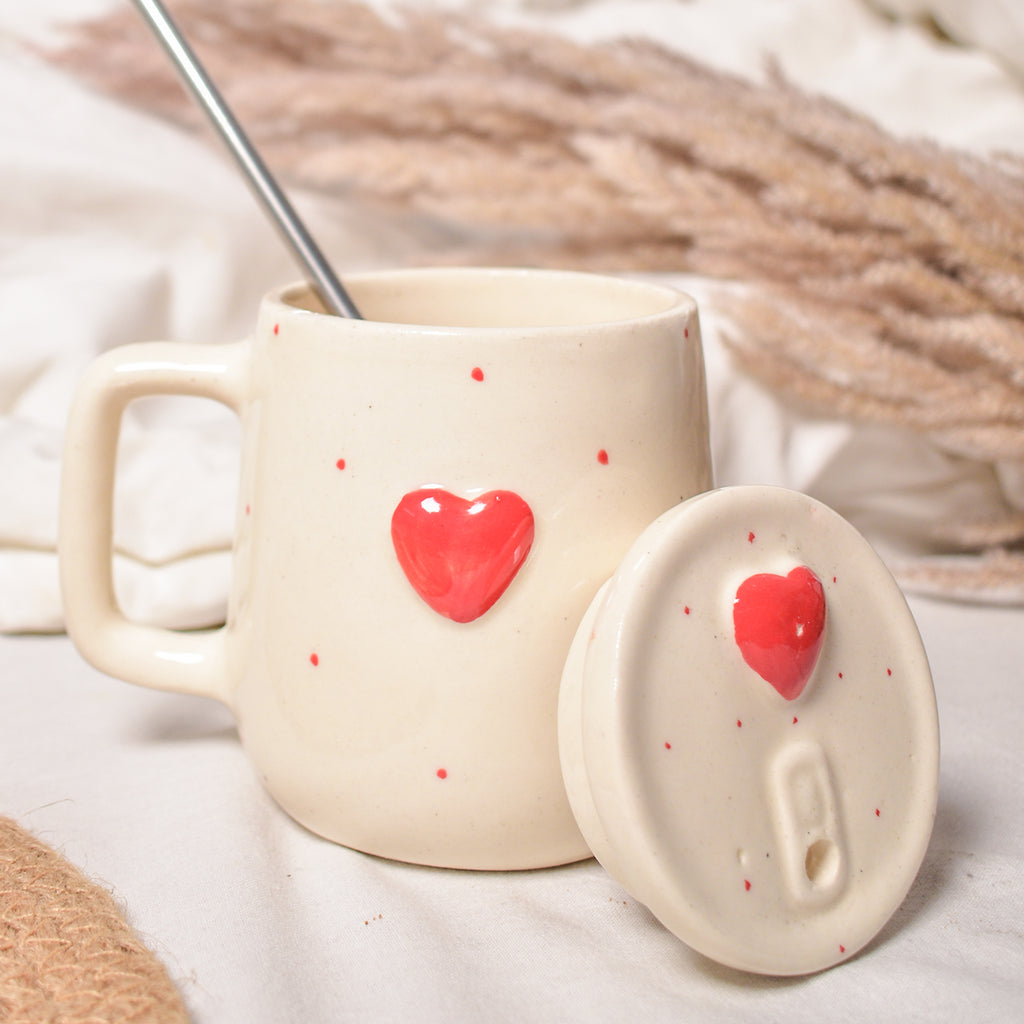 Coffee mug with Lid and Straw - Dotty Heart