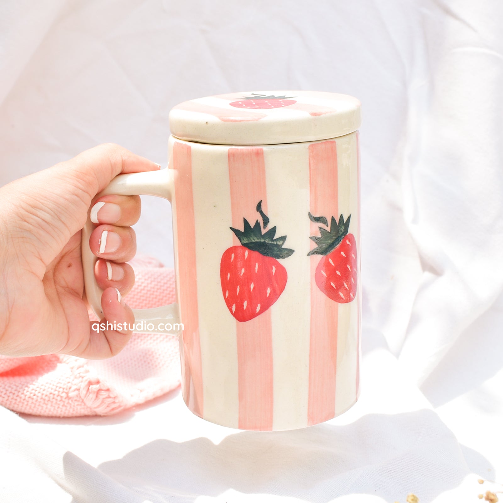 Strawberry Stripe Mug With Lid
