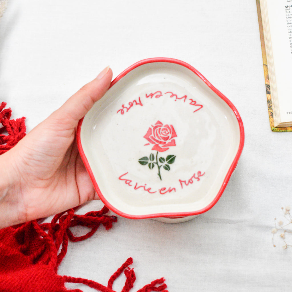 Ceramic Coaster/Trinket Tray - La Vie ( Red )