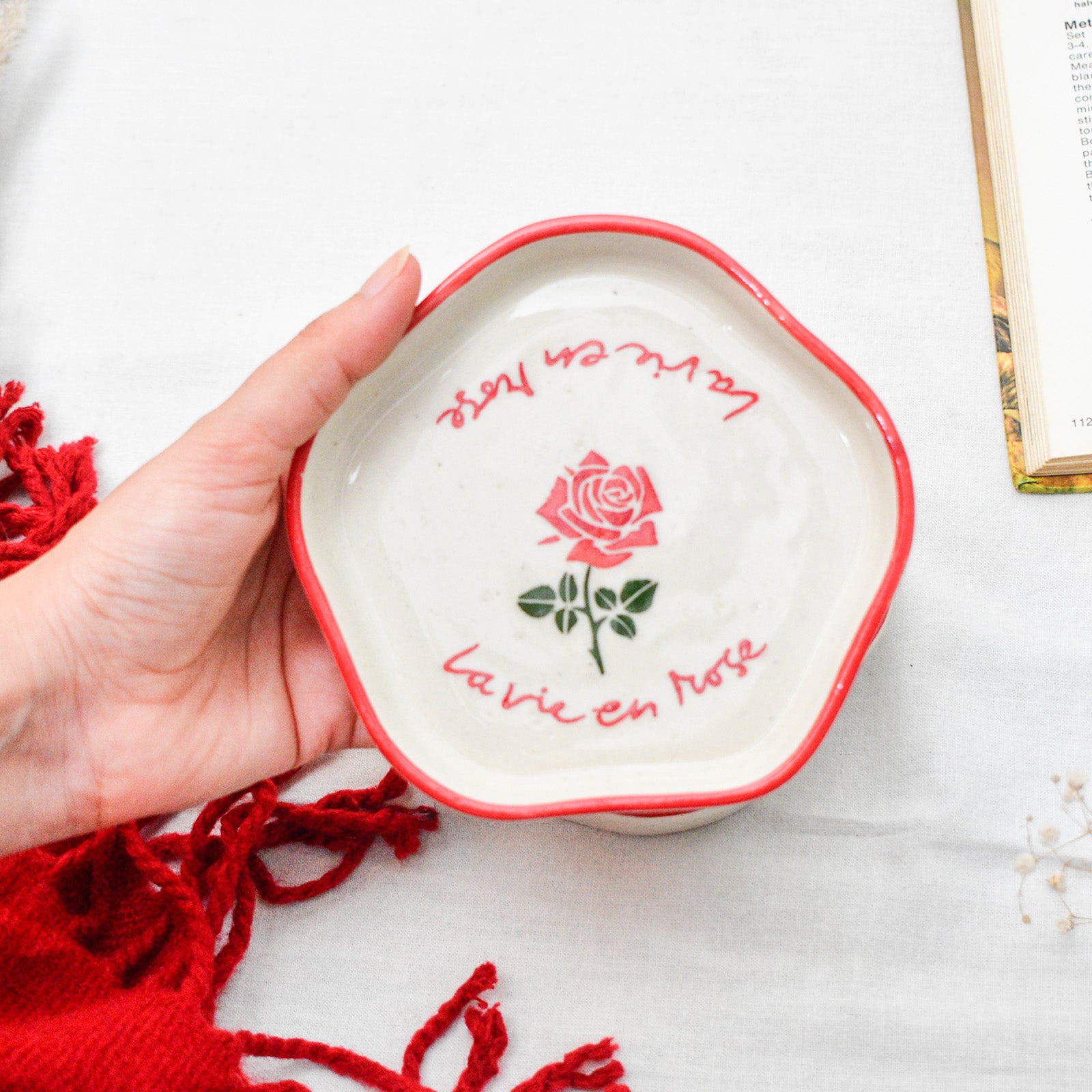 Ceramic Coaster/Trinket Tray - La Vie ( Red )