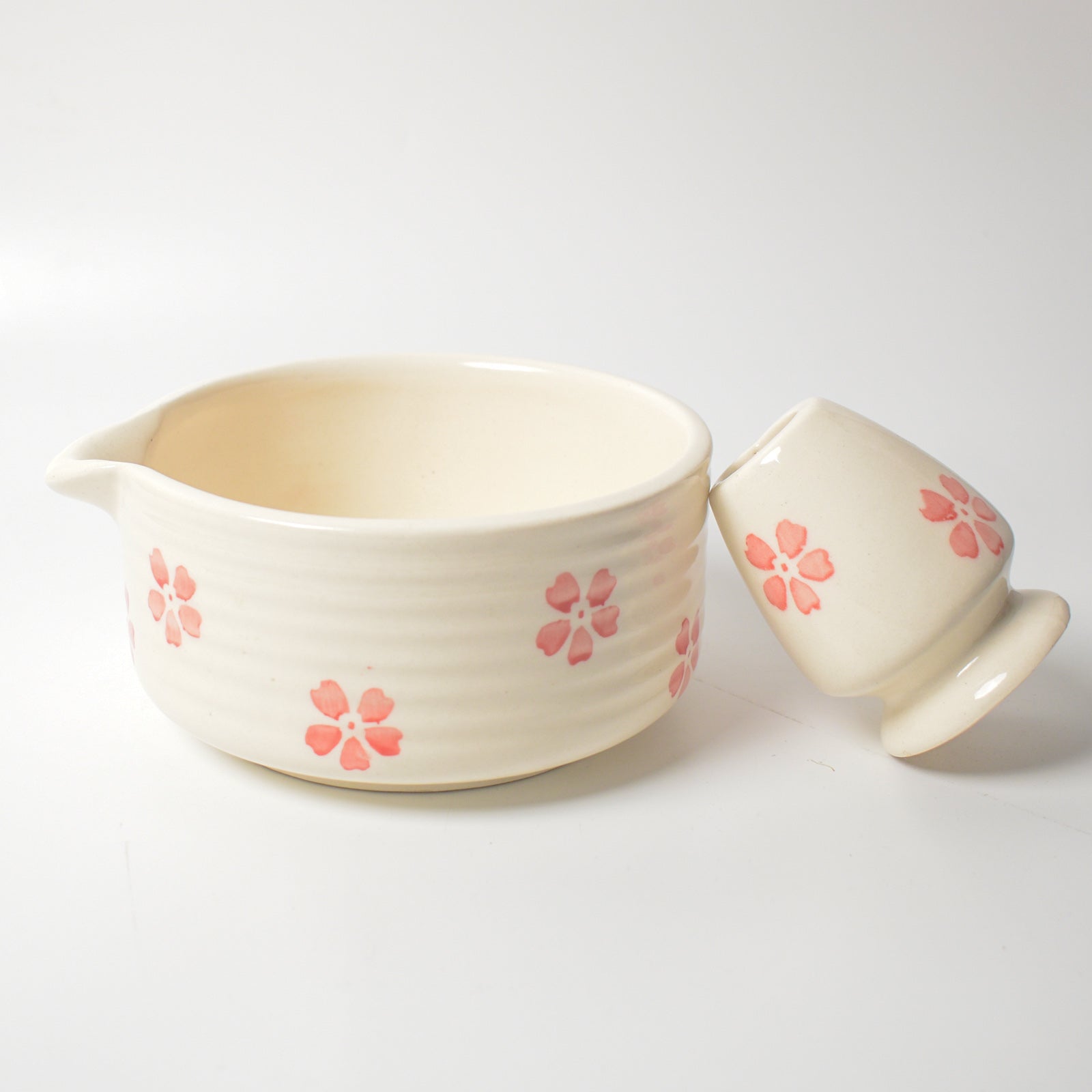 Ceramic Matcha Bowl & Whisk Holder - Cherry Blossom