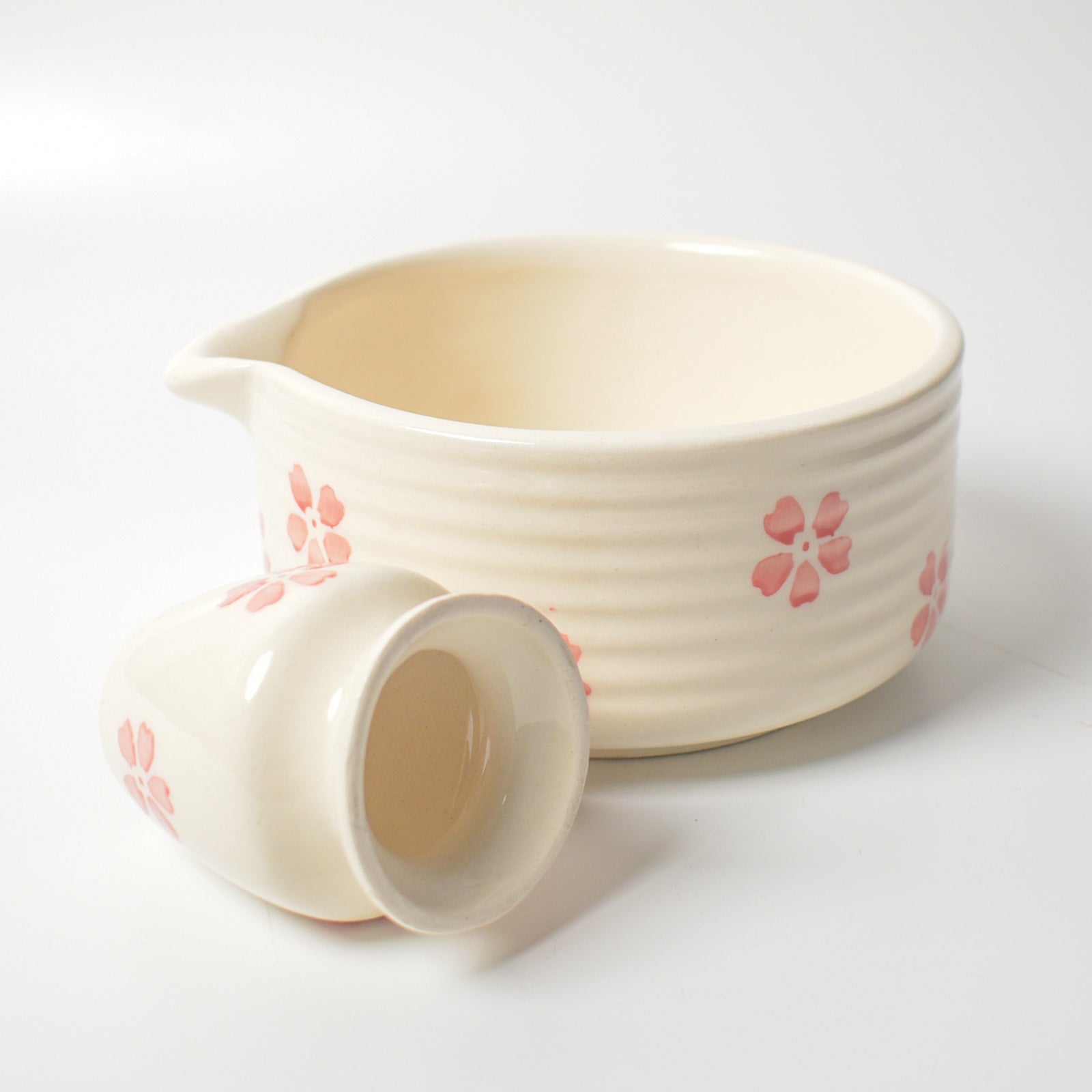 Ceramic Matcha Bowl & Whisk Holder - Cherry Blossom