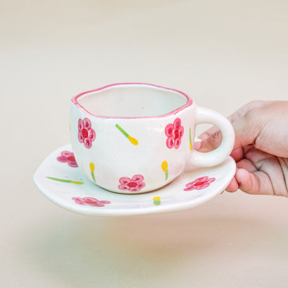 Adorable Tea Cup Coaster Set- Pink Flower