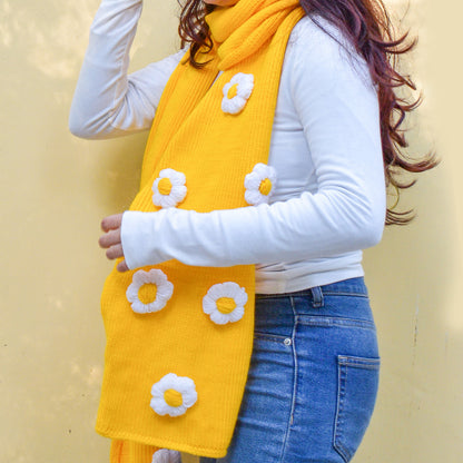 Yellow Floral Scarf Hand-Knit for Women- Daisy