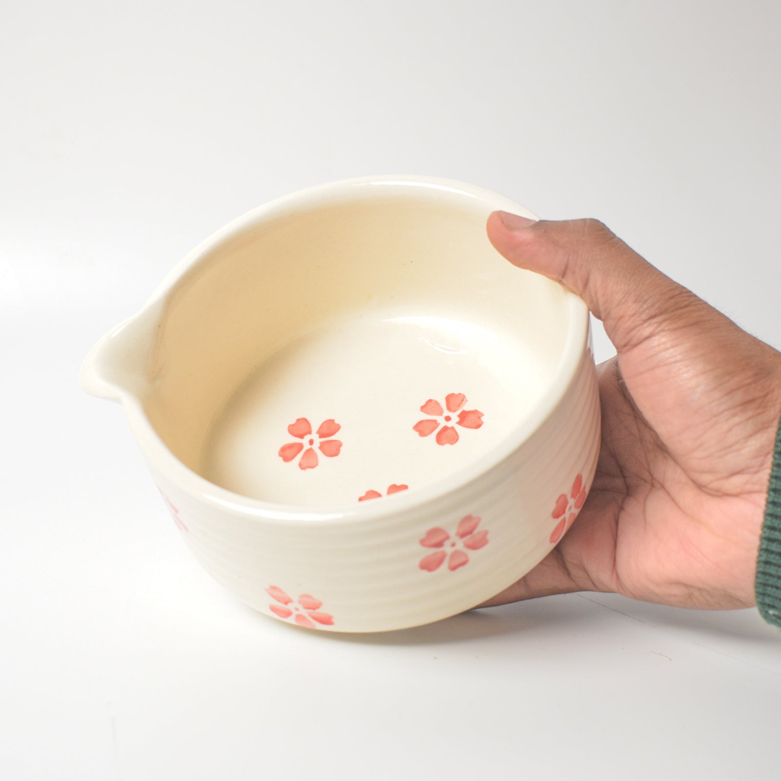 Ceramic Matcha Bowl & Whisk Holder - Cherry Blossom