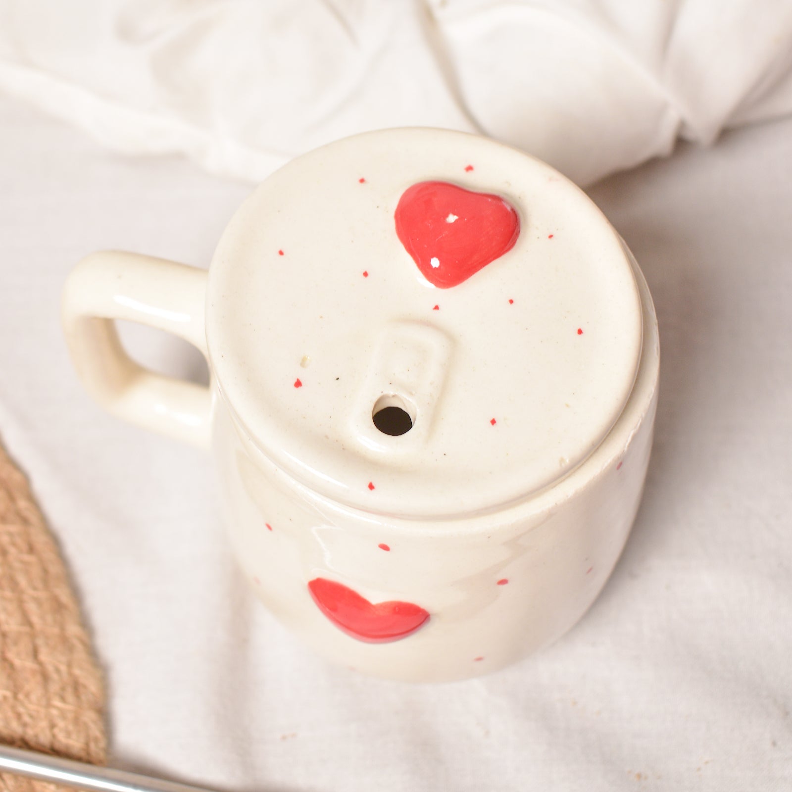 Coffee mug with Lid and Straw - Dotty Heart