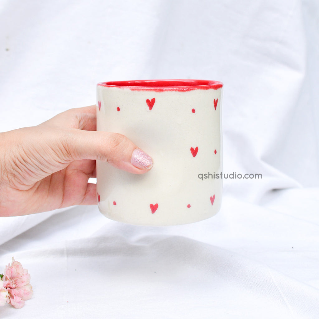 Ceramic Tea Cup Pinch Tumbler - Small Hearts