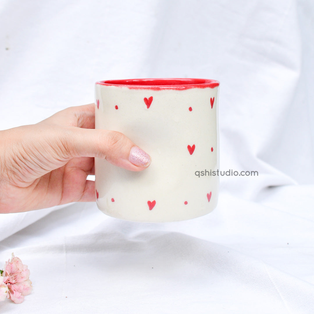 Ceramic Tea Cup Pinch Tumbler - Small Hearts