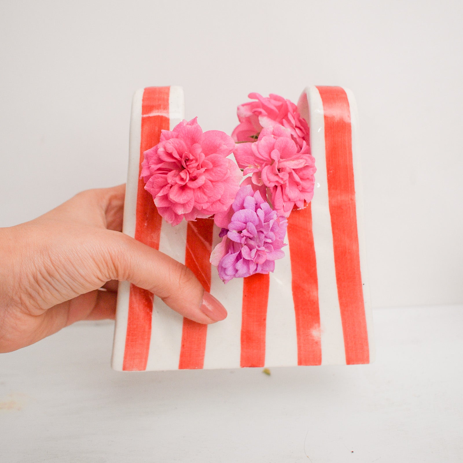 Small Bag Ceramic Vase - Red Stripe